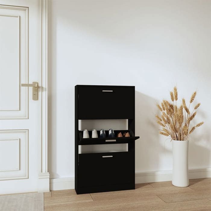 SALE 2026 Meuble à chaussures Noir - Armoire à chaussures Noir 59x17x108cm - bois dingénierie PRO983138493
