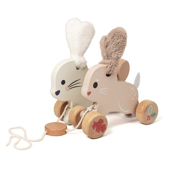 Jouets à tirer et à pousser - Nature & Découvertes : Lapins à tirer en bois - Beige