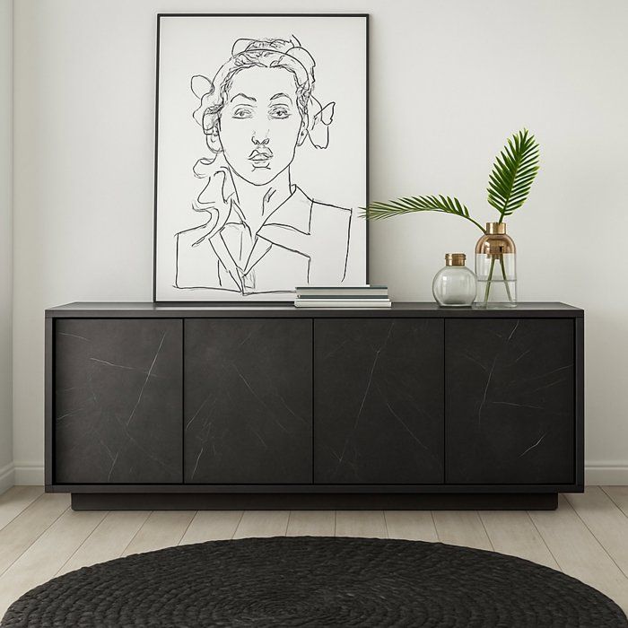 Buffet Nika Dmora en bois noble Gris Ardoise 43x180x79h cm Buffet Nika Dmora en bois noble Gris Ardoise 43x180x79h cm