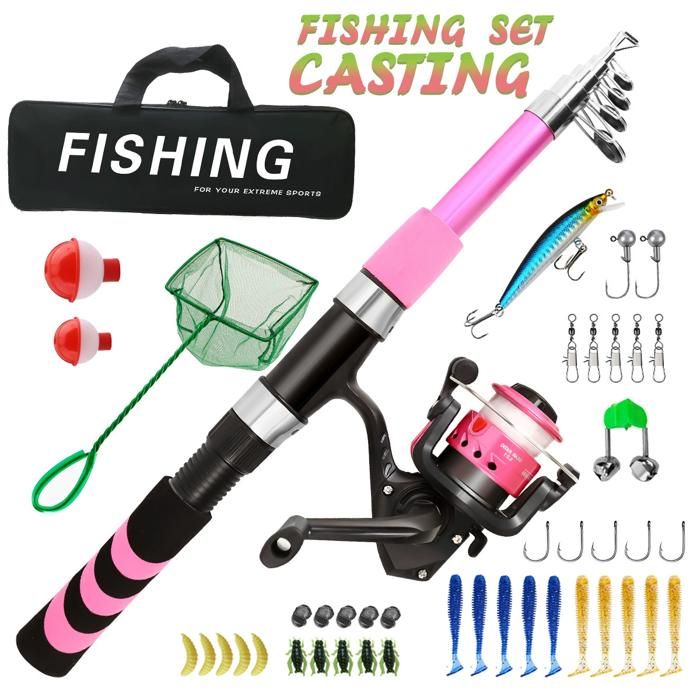 Canne à pêche pour Enfants 1.8M Combo télescopique Canne et Moulinet pour débutants avec Moulinet Spincast Cadeaux pour Enfent