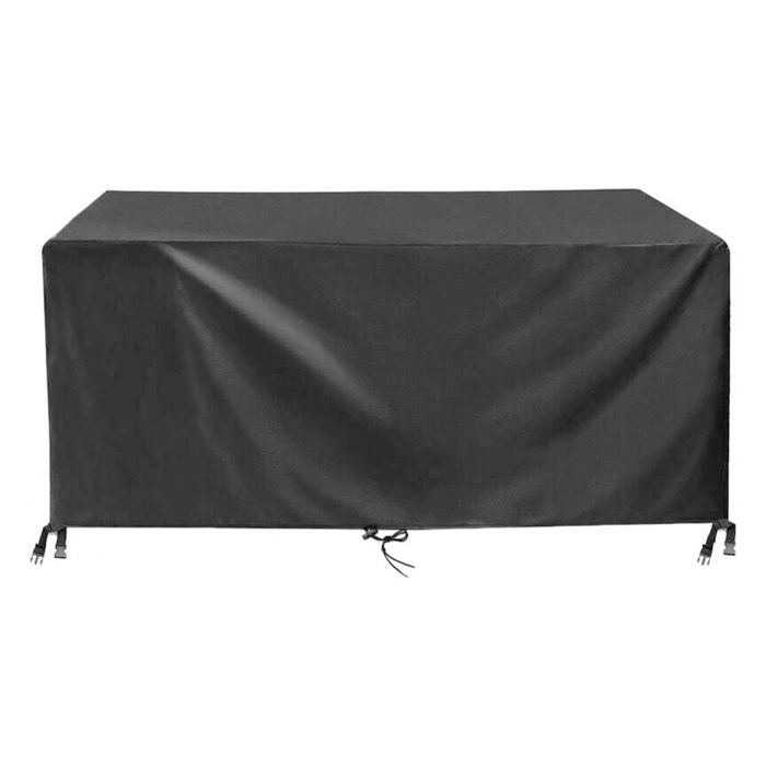 Housse de table de jardin noire en tissu Oxford 420D imperméable et résistant aux UV avec corde et boucle de verrouillage.