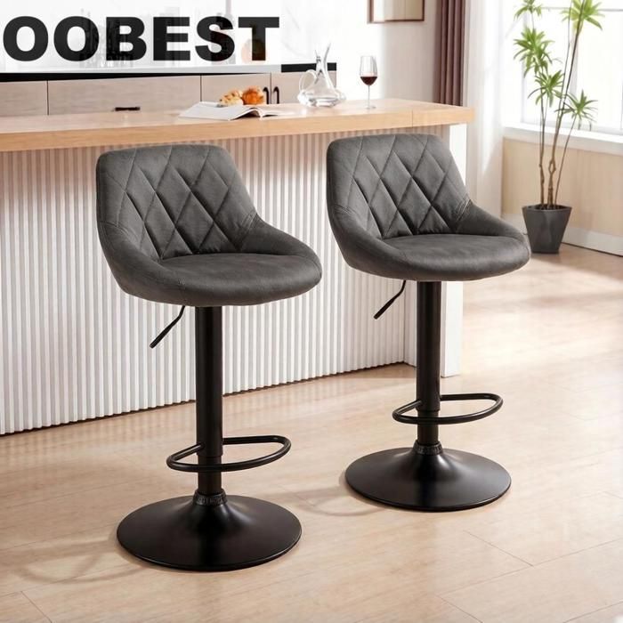 OOBEST Lot de 2 Tabourets de Bar Pivotant 360° Hauteur Réglable Velours Gris foncé en Acier Idéal pour Cuisine Bar et Salon OOBEST Lot de 2 Tabourets de Bar Pivotant 360° Hauteur Réglable Velours Gris foncé en Acier Idéal pour Cuisine Bar et Salon