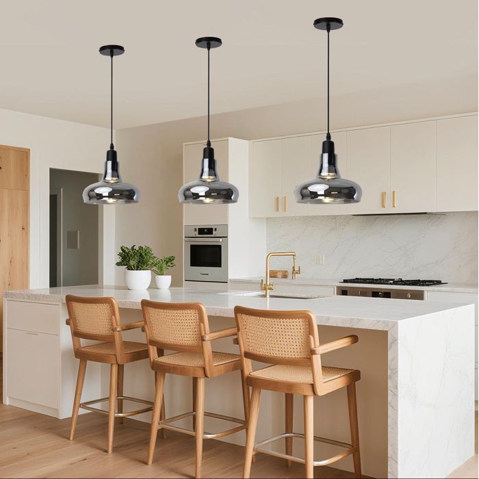iDEGU Lot de 3 Lampe Suspendue Noir Moderne LED Lustre Industriel Vintage en Verre pour Salle à Manger Cuisine île Restaurant Bar