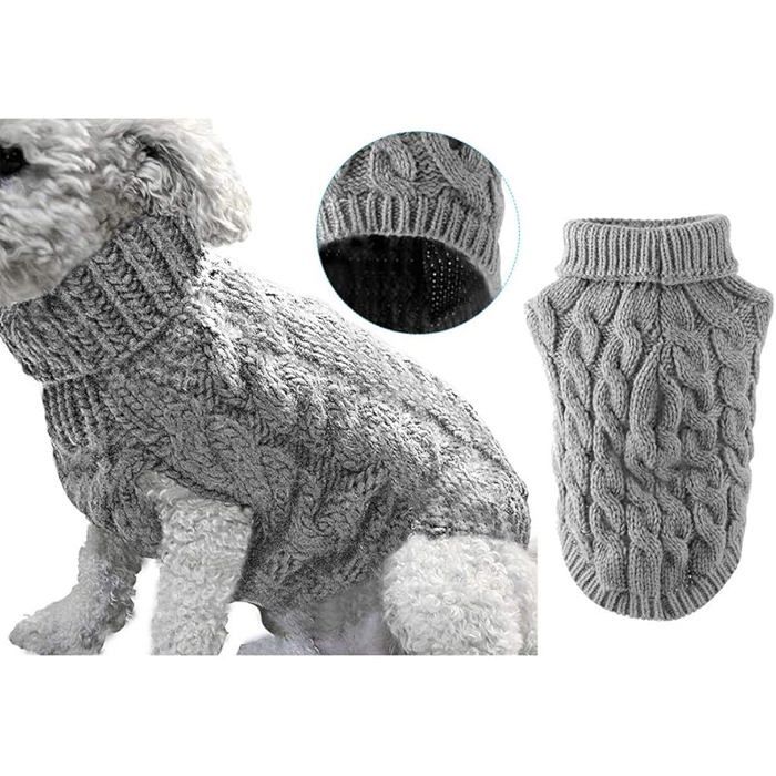 Animal de Compagnie Chien col roulé Tricot Pull Manteau Hiver Plus Chaud épaississement Pull Tricots Crochet Manteau Gris X MANTEAU