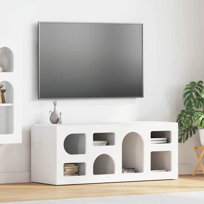 Promo avril*Meuble TV - MONNA - Support TV jusqu’à 50 - Banc TV - Blanc 100x35x40cm Bois dingénierie_450654
