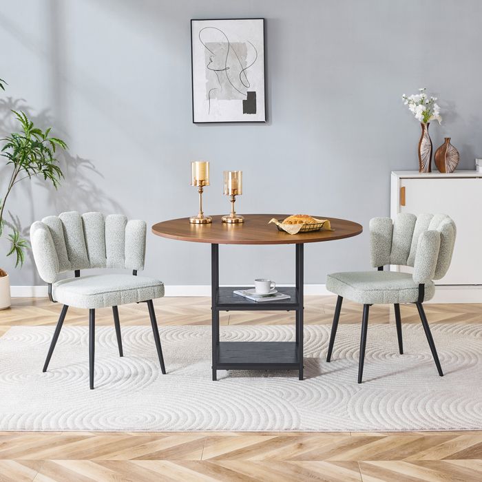 Ensemble table et chaises - Table ronde 107 cm - Double niveau de rangement - 2 chaises crème gris