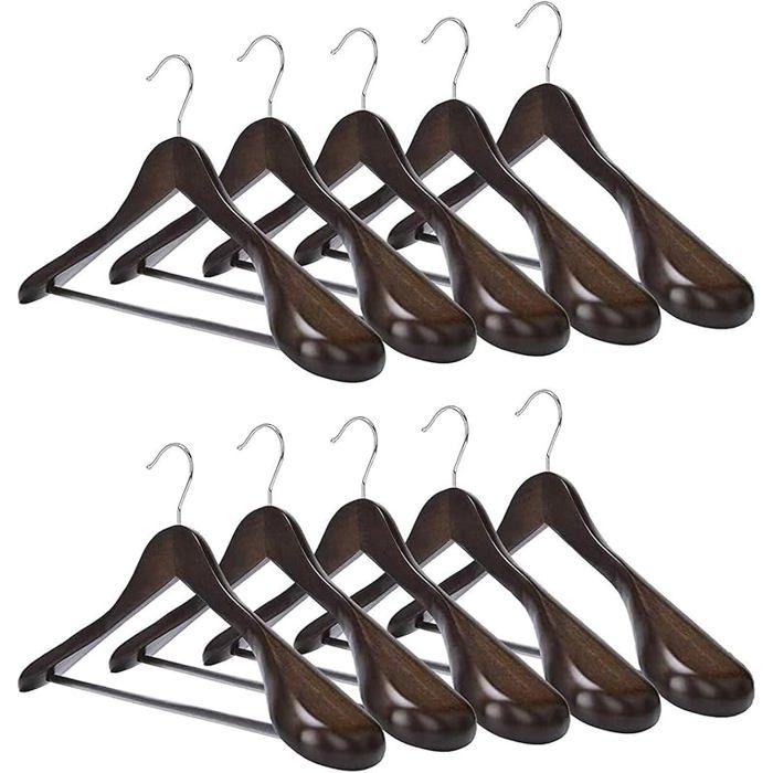 Cintre en Bois Massif pour vêtements/Costumes avec épaules Extra-Larges antidérapant pour Chemises Manteaux Vestes C PORTE-PANTALON