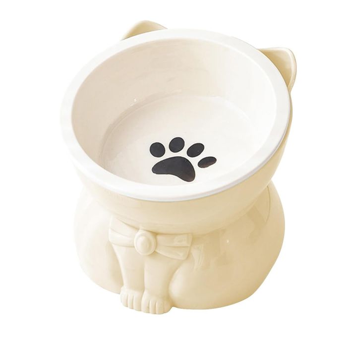 Gamelle pour Chats 12x105cm 400 ml Grand Capacité Base Antidérapante Stable Séparable Facile à Nettoyer matériau céramique Blanc