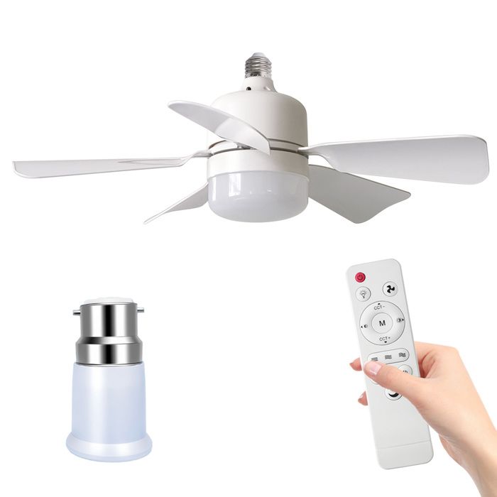 Ventilateur de plafond E27 30W 3 vitesses de vent + 3 températures de couleur 2400lm avec télécommande + minuterie de sommeil.