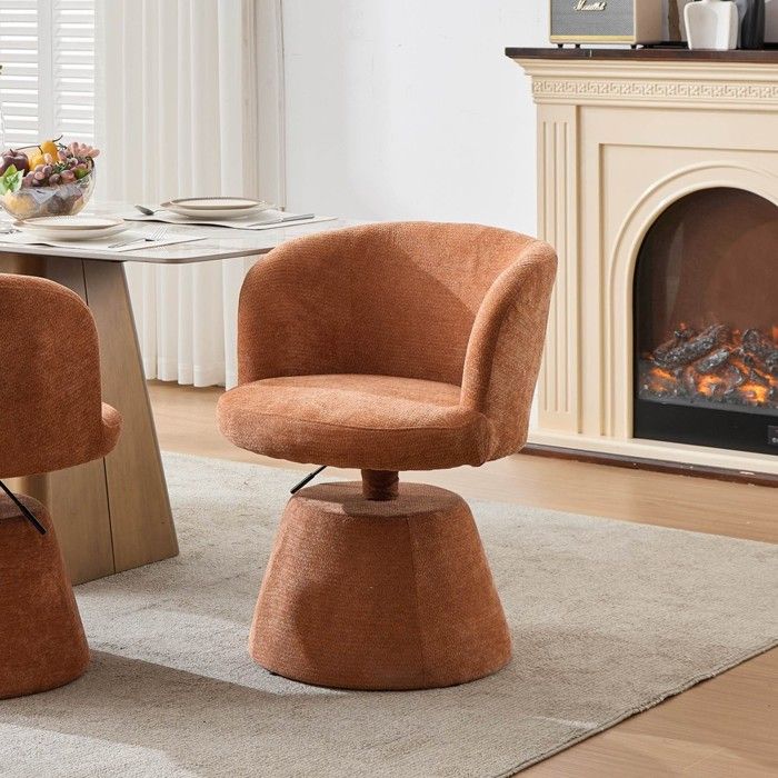Tabouret bar réglable pivot 360° velours chenille rond ergonomique coiffeuse terre cuite/orange vendu à l’unité DE1878OG Tabouret bar réglable pivot 360° velours chenille rond ergonomique coiffeuse terre cuite/orange vendu à l’unité DE1878OG