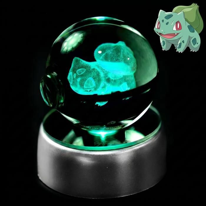 Boule de Cristal 3D Lumineuse avec Socle LED RGB – Veilleuse en verre gravé – style Bulbizar