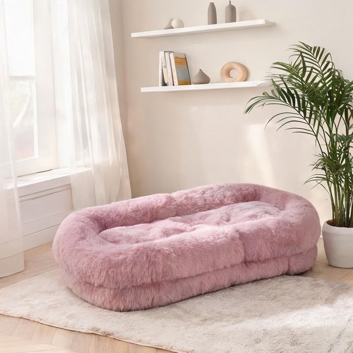 Fauteuil de sol convertible en méridienne 5 positions revêtement peluche polyester classique pink structure fer et mousse