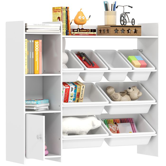 Meuble rangement enfant - AIYAPLAY - 8 bacs amovibles étagères de rangement placard - bois - 112 5 x 30 x 100 cm - blanc Meuble rangement enfant - AIYAPLAY - 8 bacs amovibles étagères de rangement placard - bois - 112 5 x 30 x 100 cm - blanc