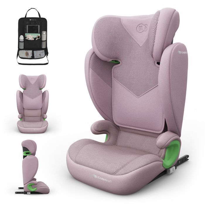 Siège Auto Kinderkraft JUNIOR FIX 2 PLUS i-Size 100-150 cm ISOFIX Appui-tête Réglable Rose + Organisateur Voiture