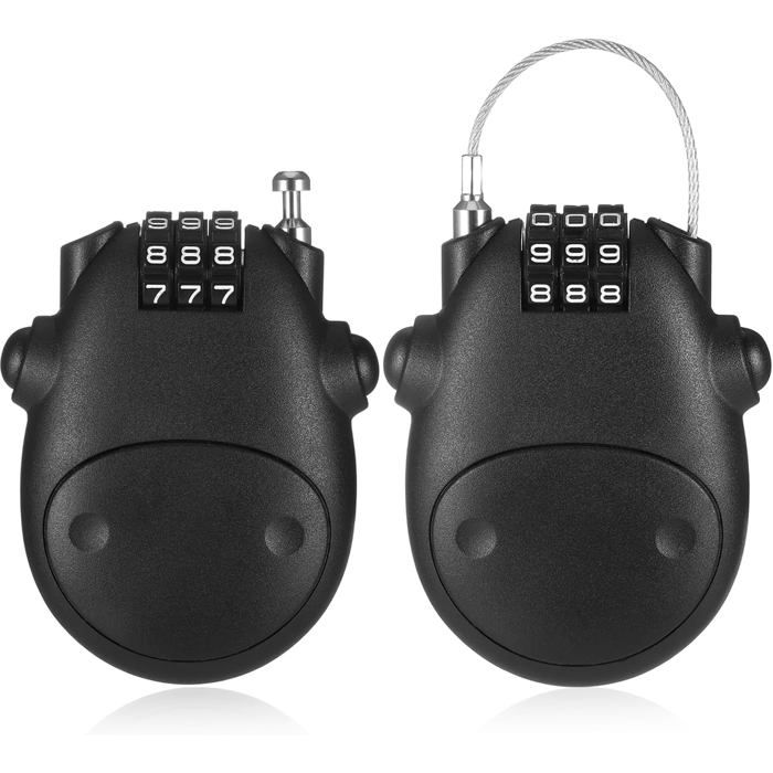 Lot de 2 Cadenas à Combinaison - Câble Rétractable Acier - Antivol Souple Casque Vélo Valise - Noir PONTON FLOTTANT