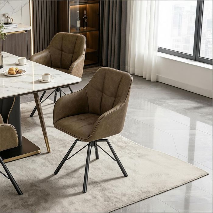 Chaise de salle à manger - WESTYLE - Pivotante 360° - Simili cuir vintage - Accoudoirs & dossier souple - Lot de 2
