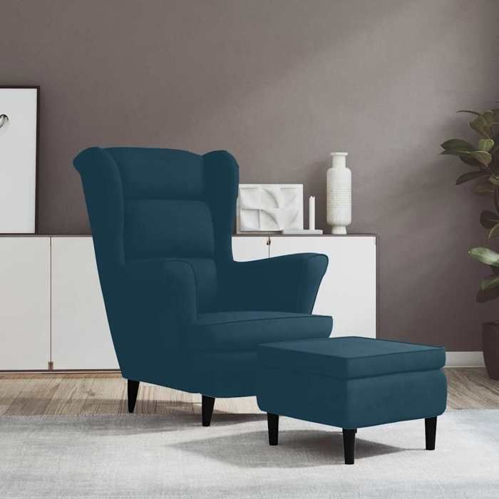 Promo 2026 Fauteuil à oreilles 78x90x965 cm - Canapé Simple - Tissu respirant - avec tabouret bleu velours 60226598