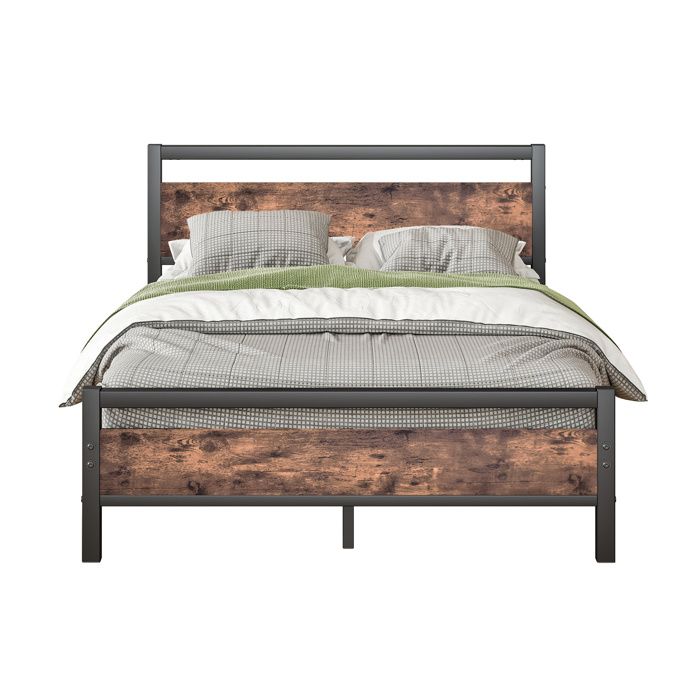 ELVORIN Structure de lit 140 x 190 cm métal et MDF sommier à lattes rangement sous le lit marron antique