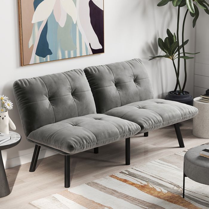 Canapé-lit moderne gris et pliable – canapé futon 2 places avec fonction couchage lit dappoint gain de place