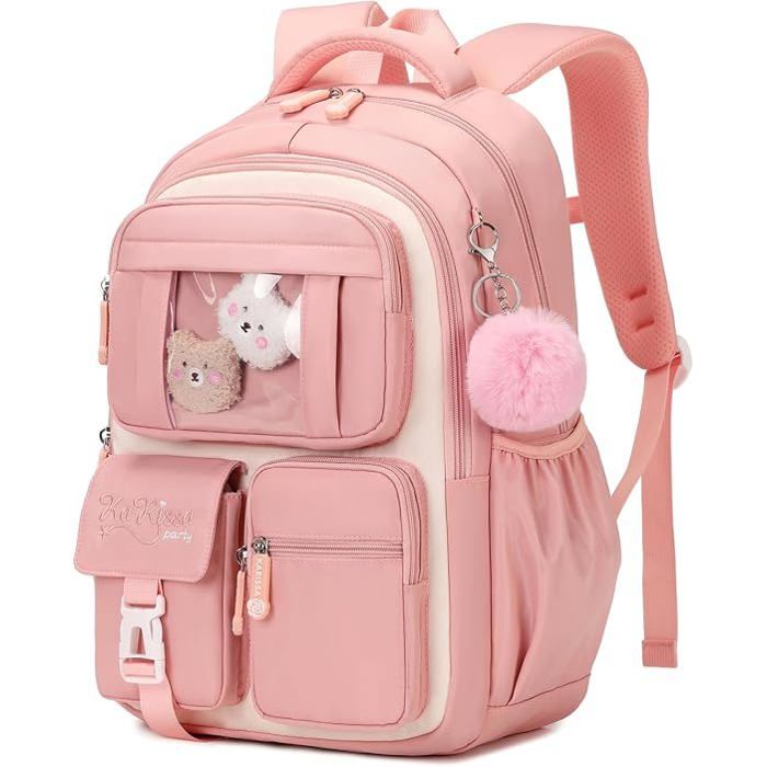 Cartable Fille Primaire Sac à Dos Respirant pour Filles CP CE1 CE2 CM1 CM2 Sac Ecole Décontracté pour les Enfants Rose et blanc