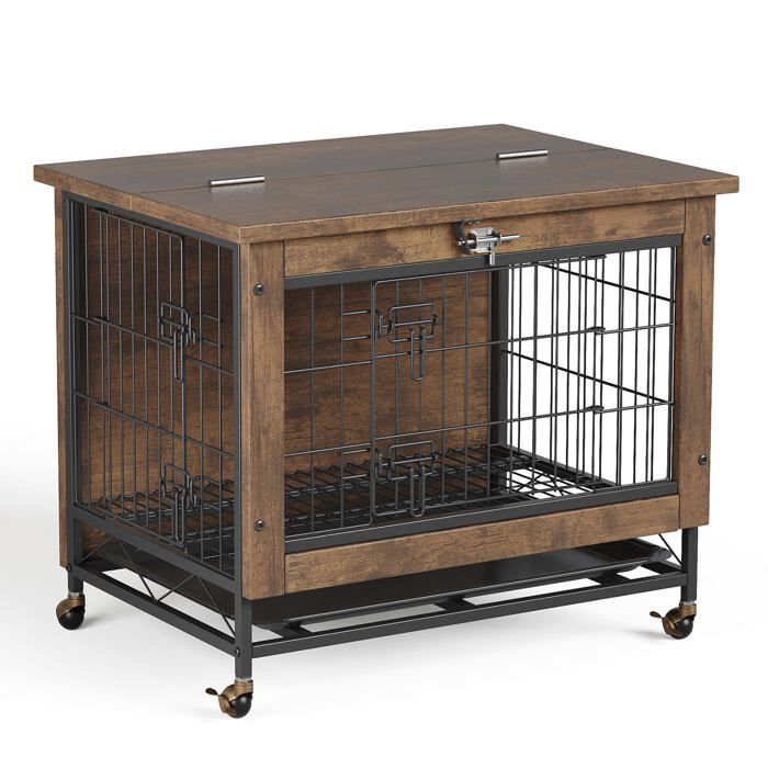 JOLLYTOP Cage dintérieur pour chien 67 cm MDF + acier carbone double porte + ouverture dessus roulettes plateau amovible