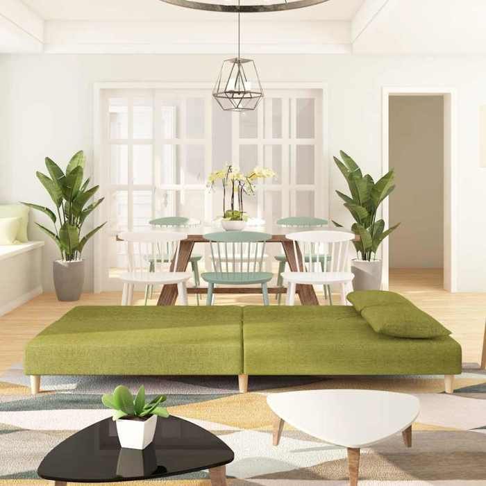 BEAU Lit de jour - Canapé-lit Canapé convertible à 2 places - avec deux oreillers - Vert - Tissu - 200x84 5x69 cm[12283]