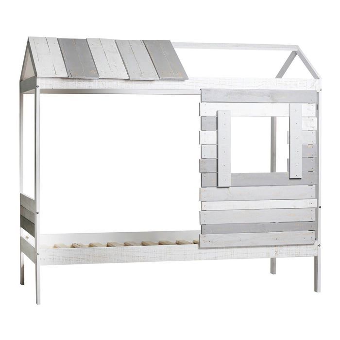 ROSALIA - Lit Cabane 90 x200 cm Bois Aspect Vieilli Blanc et Grisé ROSALIA - Lit Cabane 90 x200 cm Bois Aspect Vieilli Blanc et Grisé