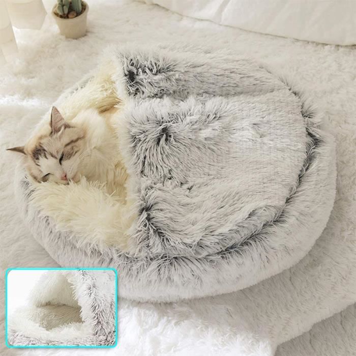Comparer les prix de Panier pour Chat,ANNEFLY Anti Stress Extra Doux Lit pour Chat Grotte Niche Chat Apaisant Panier de Chien Canapé,Gris-M