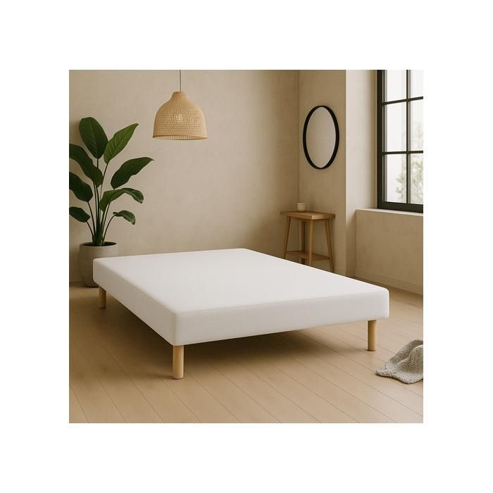 SOMMIER TAPISSIER BLANC 140x190 cm FABRICATION FRANÇAISE ARTISANALE PIEDS OFFERTS HAUTEUR avec PIEDS 27 cm - 140x190blanceco