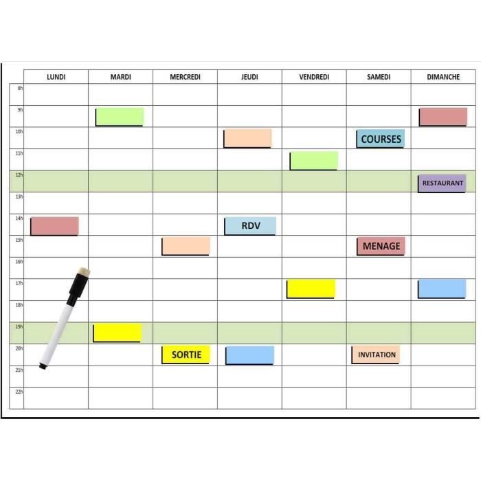 BASVII 43 cm x 30 cm Tableau Calendrier Magnetique Frigo Français, Planning  Frigo Magnetique en PVC Souple, avec 4 Stylo et Gomme, pour Réfrigérateur,  Plaque Métallique Magnétique, Plan Repas, Mémo en destockage