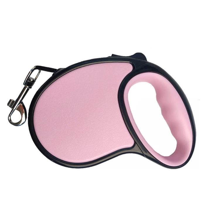 Laisse Chien Enrouleur de 5M Laisse Chien Crochet en Métal Solide Rotatif à 360° Poignée et Frein Antidérapants à (Rose)