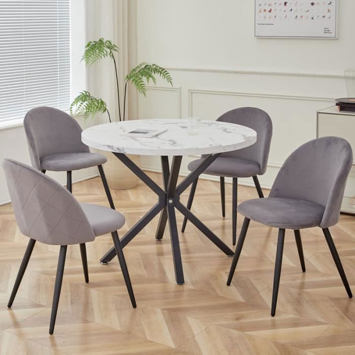 Lot de 4 chaises - Chaises de salle à manger style rétro -Pieds en métal rembourrés - 48 cm (L) x 43 cm (P) x 80 cm (H) - Gris