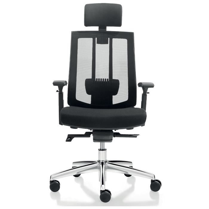 mt international mtga1673x noir - fauteuil ergonomique en tissu/résille avec dossier et assise ajustables, accoudoirs 3d, roulettes,