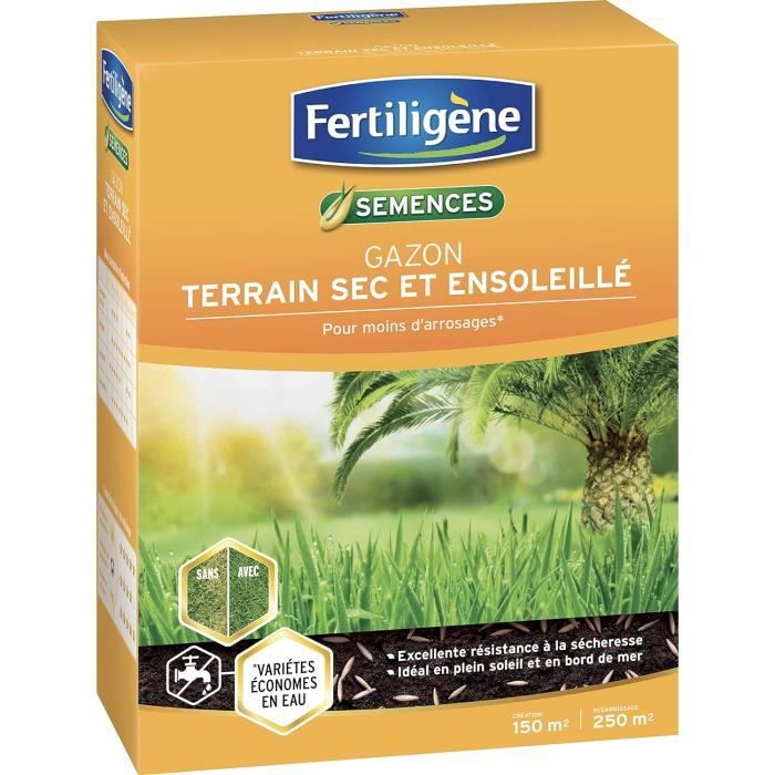 Semences Gazon Terrain Sec Fertiligène - 875g Pour 35m² - Résistance Sécheresse Et Plein Soleil