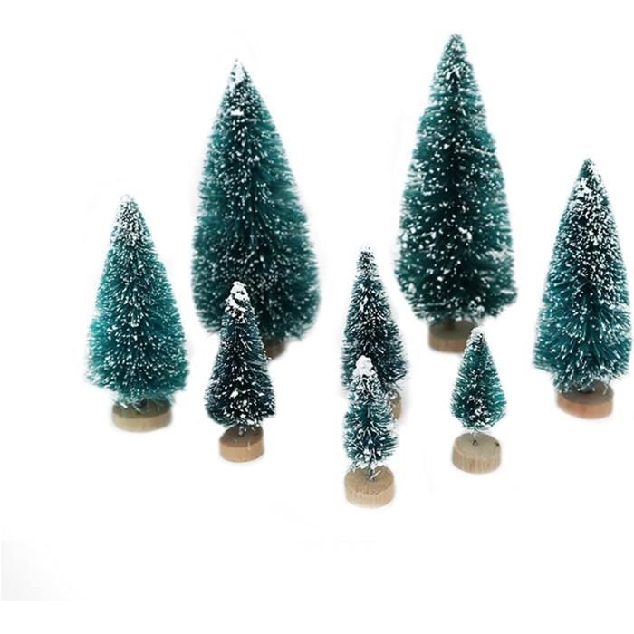 Coopay Lot 24 Mini Sapins Noël Artificiels – Petits Arbres Bouteille 4,5 Cm Vert-Neige – Déco Table, Boule, Village Noël DIY