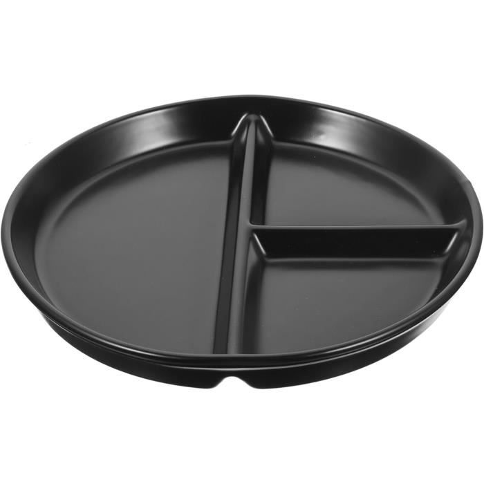 Assiette de repas - MARQUE - Ronde Divisée - Céramique - 3 Compartiments - Noir