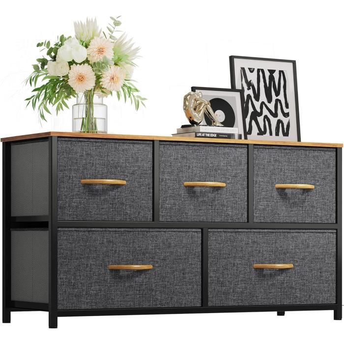 SONGMICS Commode de rangement avec 5 tiroirs en tissu - Gris
