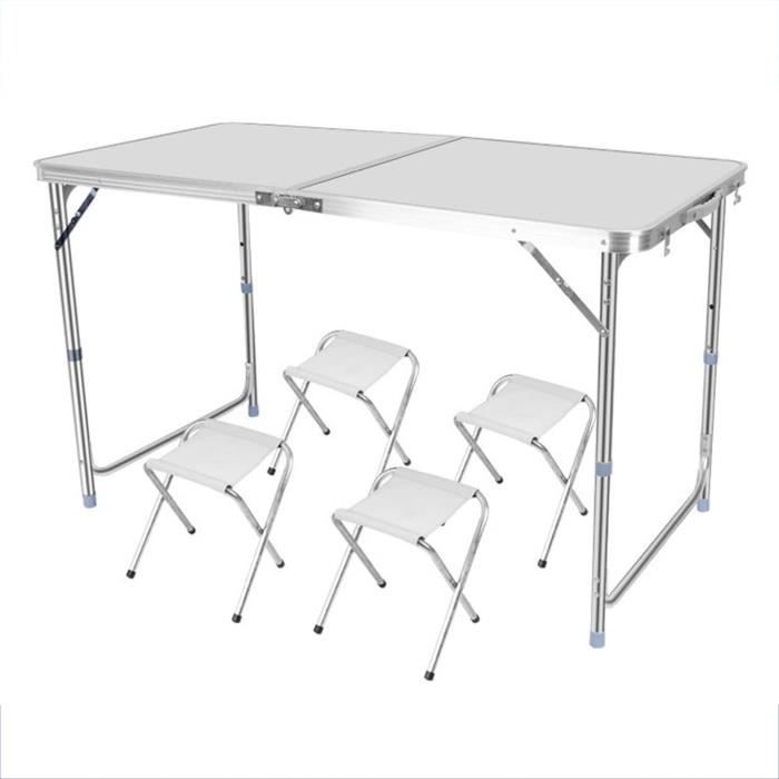 Tabl d Camping Gris foncé avc 4 Chaiss pliants Griss, Dimnsions : L120 x P60 x H70 cm au millur prix