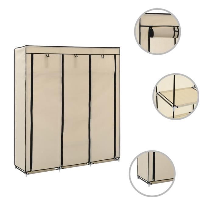Armoire - KAI - 150x45x175 cm - Crème - Tissu non-tissé - Pratique et résistante Armoire - KAI - 150x45x175 cm - Crème - Tissu non-tissé - Pratique et résistante