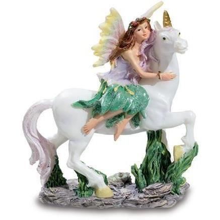 Figurine Fée Ou Elfe Sur Licorne - 15 Cm En Résine - Couleur Rose Ou Bleu Avec Paillettes