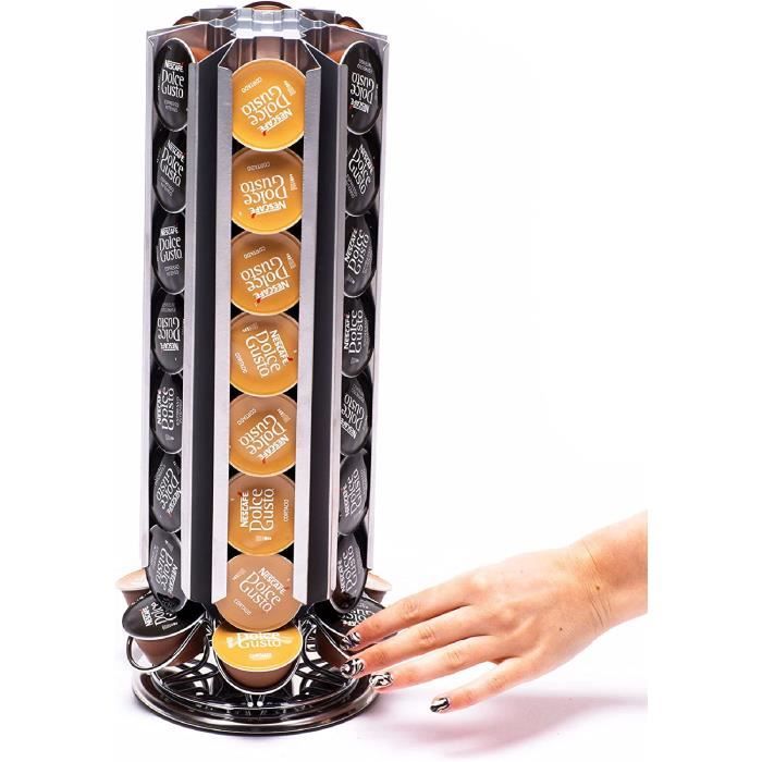 Support à Capsules à Café Argent, Porte Capsules Distributeur Présentoir Rotatif pour 24 Capsules Dolce Gusto, Supports Rangement, 360 Degrés Rotable Range Capsules