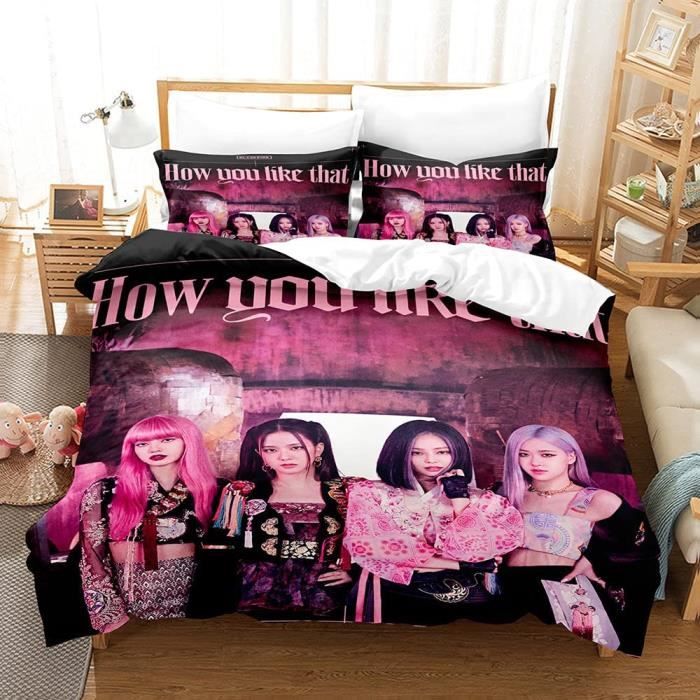 Housse De Couette Kpop Black Pink En Microfibre - Tailles Simple à Super King - Fermeture éclair, Taies Incluses