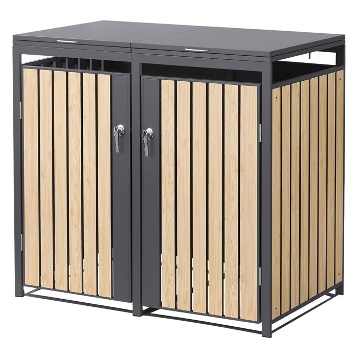 Abri Pour 2 Poubelles 240 L En Acier Corten - Dimensions 132x80x116 Cm - Neuf à Assembler