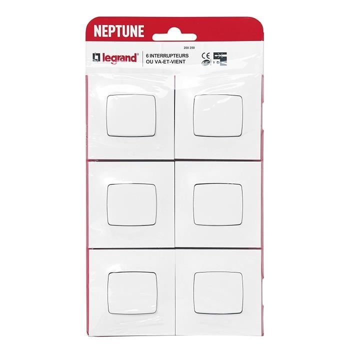 Legrand LEG200253 Lot de 10 interrupteurs ou va-et-vient Neptune 230 V 3680 W Blanc