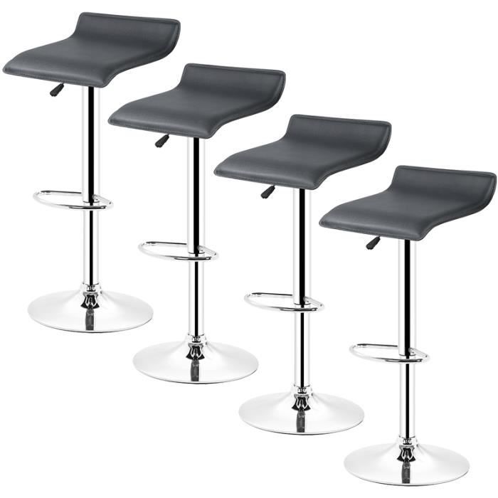 Tabourets de bar - GOD - Lot de 4 - Noir - Réglage en hauteur