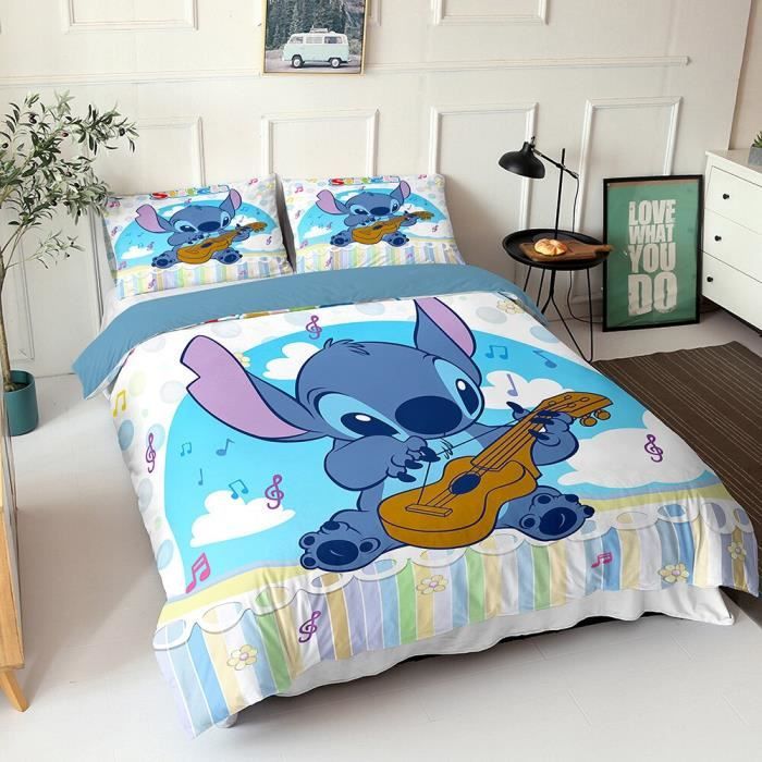 Parure De Lit Disney Stitch Pour Lit Bébé 100x135 Cm - 100% Coton, Réversible, Housse Couette + Taie D'oreiller - 13