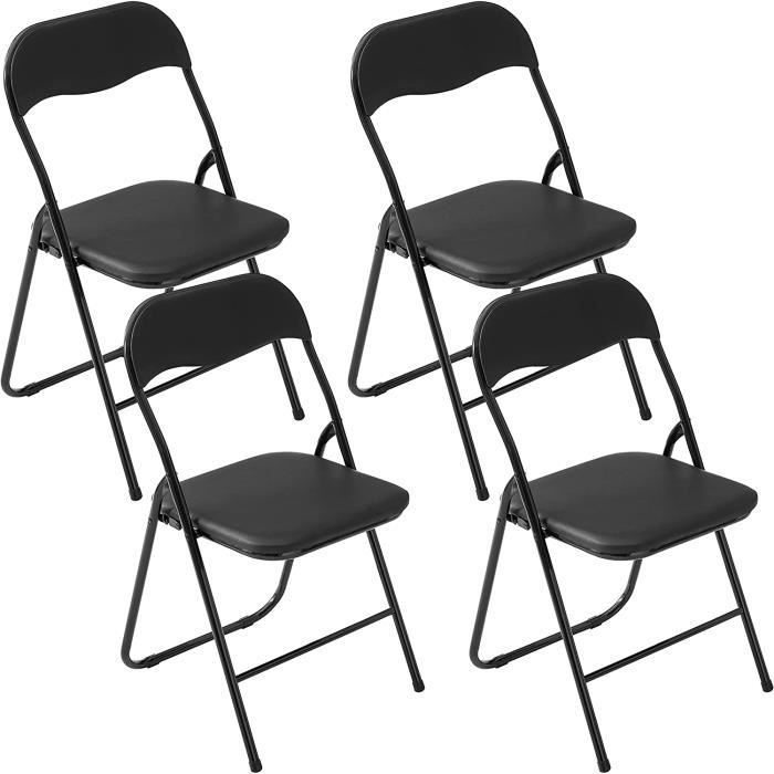 lechamp lot de 4 chaises pliantes pour la maison, le bureau avec coussin rembourre pour economiser de l'espace - en cuir synt