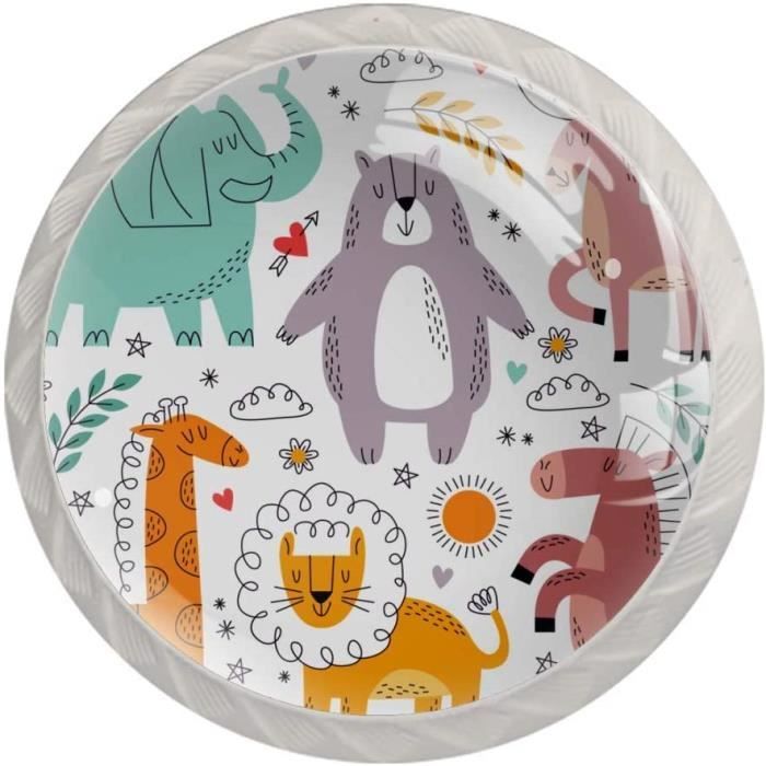 Poignées De Meuble Enfant Animaux - Lot De 6 En Céramique - Motifs Mignons (Ours, Renard, Pingouin...) - Faciles à Installer