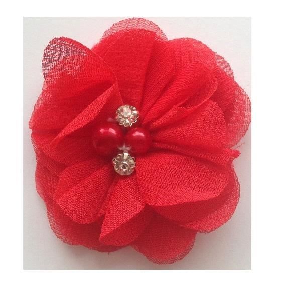 PATIKIL 2,36 Pouces Fleur De Chiffon En Perles Strass, 10 Pièces Appliques En Tissu De Couture Pour Artisanat DIY Vêtements Bandeaux Décoration De Fête De Mariage, Rouge