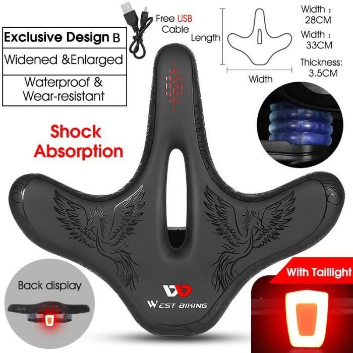 GCBTECH Selle Vélo Gel Confortable avec LED Feu Arrière, Professionnel Selle VTT-Route-Ville